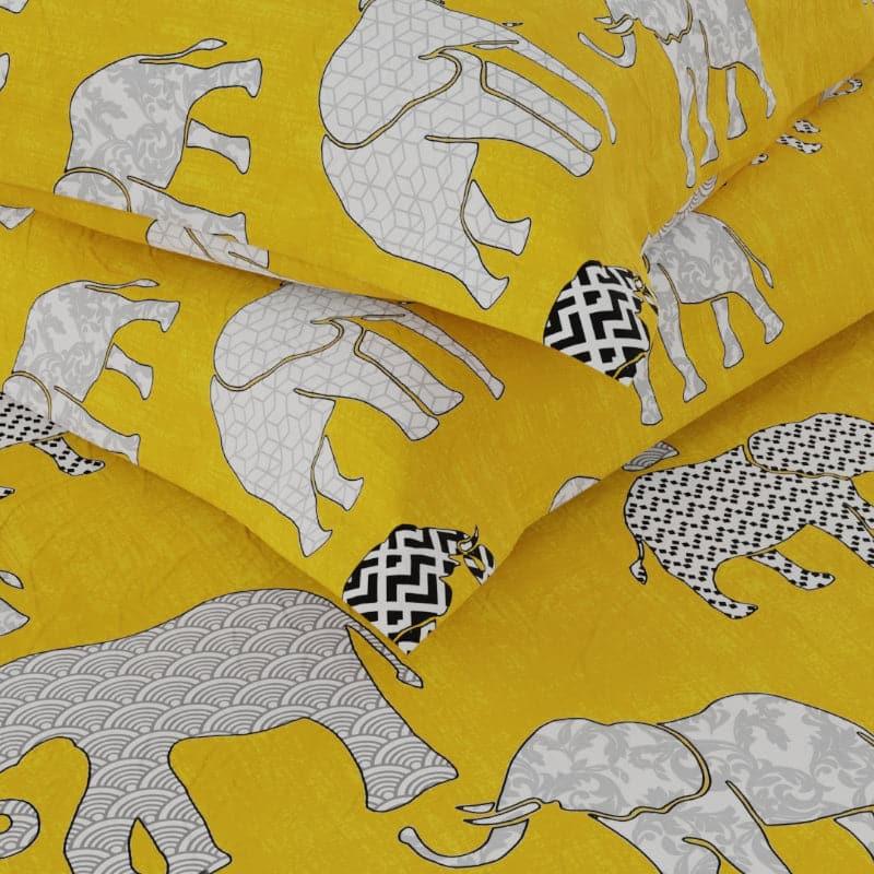 Buy Elephanto Walk Bedsheet - Yellow Bedsheets from Vaaree