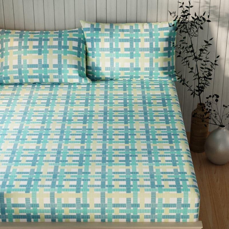 Buy Farzeda Checkered Bedsheet - Teal & Yellow Bedsheets from Vaaree