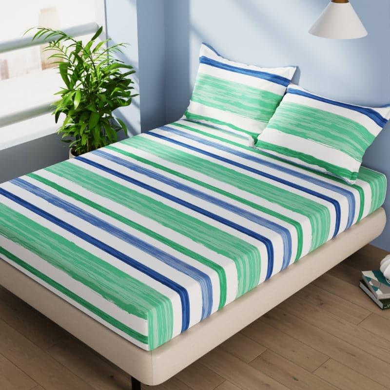 Buy Hyta Striped Bedsheet - Green & Blue Bedsheets from Vaaree