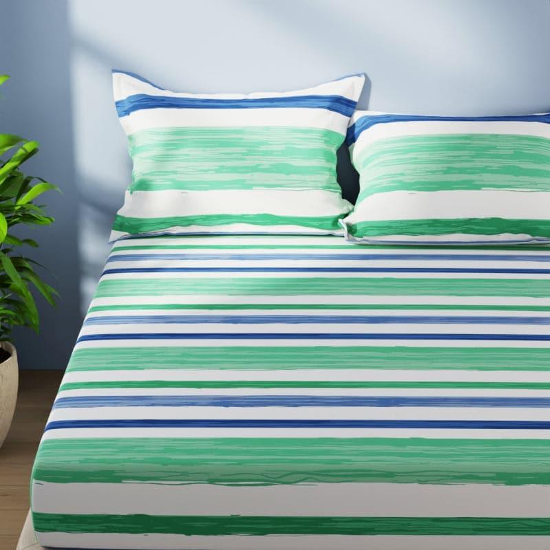 Buy Hyta Striped Bedsheet - Green & Blue Bedsheets from Vaaree