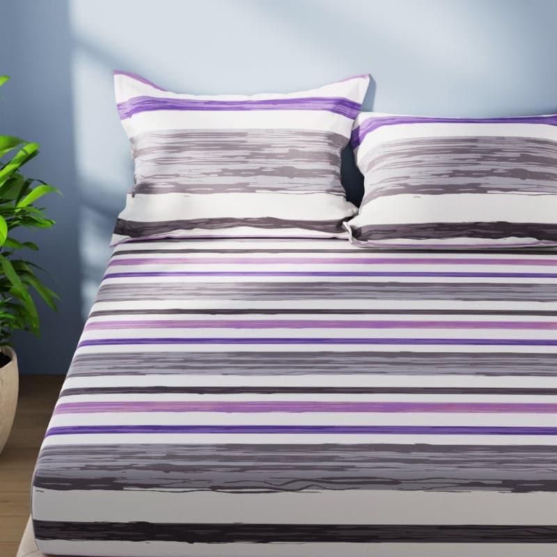 Buy Hyta Striped Bedsheet - Purple & Grey Bedsheets from Vaaree