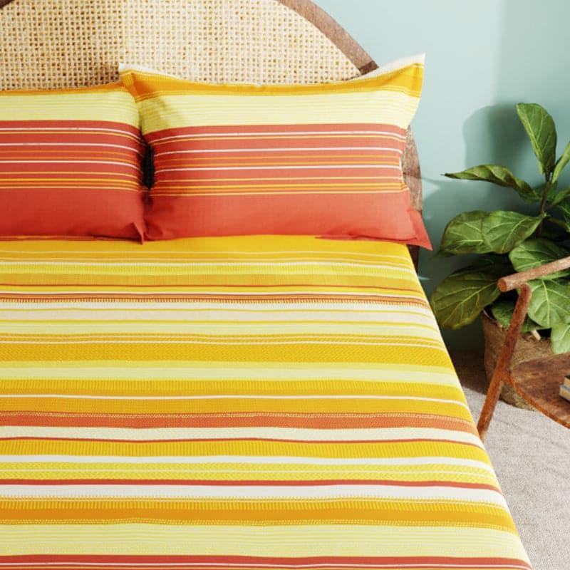 Buy Bedsheet - Hyta Striped Bedsheet - Yellow & Orange at Vaaree online