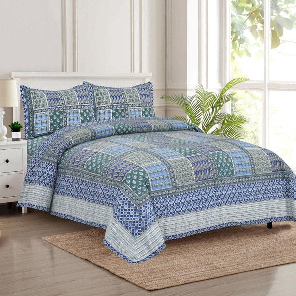 Bedsheets - Jarda Applique Print Bedsheet - Blue