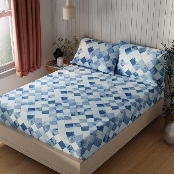 Bedsheets - Kathia Geometric Bedsheet - Blue