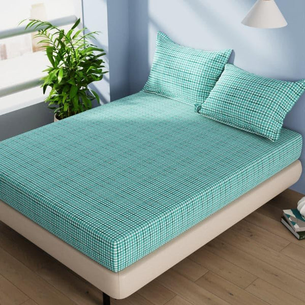 Buy Niko Grided Bedsheet - Aqua Bedsheets from Vaaree