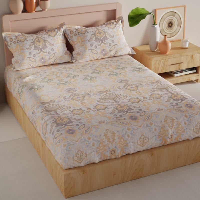 Bedsheets - Ovaka Floral Bedsheet - Beige