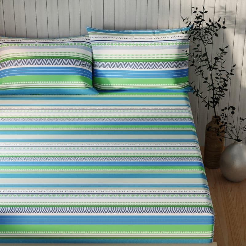 Bedsheets - Salega Striped Bedsheet - Blue & Green