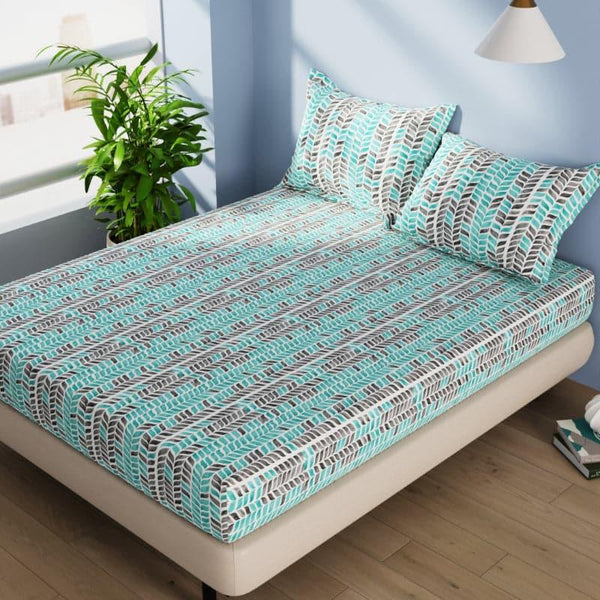 Buy Shyna Striped Bedsheet - Aqua & Grey Bedsheets from Vaaree