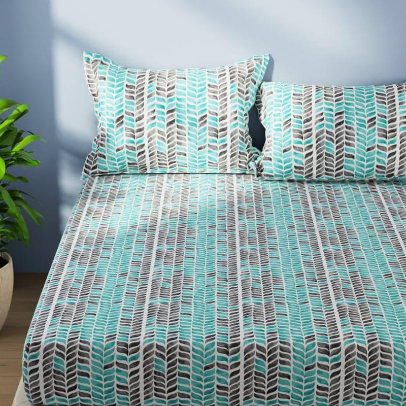 Buy Shyna Striped Bedsheet - Aqua & Grey Bedsheets from Vaaree