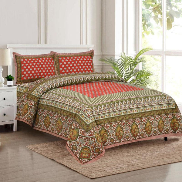 Buy Trivona Regal Ethnic Bedsheet - Red & Dark Green Bedsheets from Vaaree