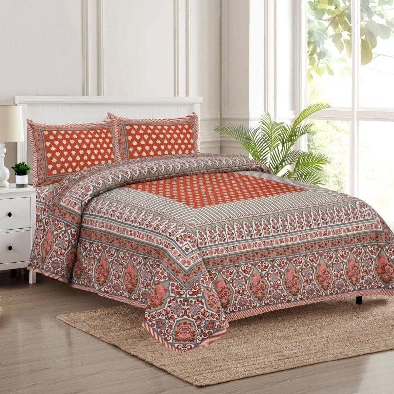 Bedsheets - Trivona Regal Ethnic Bedsheet - Red & Light Green