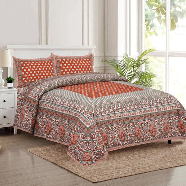 Buy Trivona Regal Ethnic Bedsheet - Red & Light Green Bedsheets from Vaaree