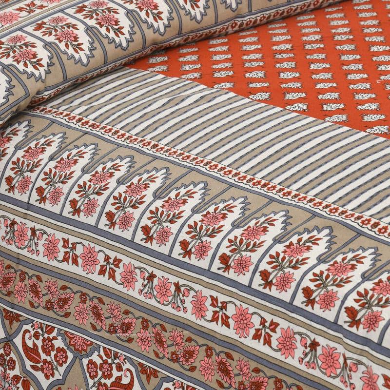 Bedsheets - Trivona Regal Ethnic Bedsheet - Red & Light Green