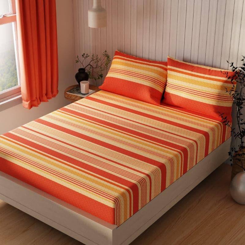 Buy Yovono Striped Bedsheet - Orange Bedsheets from Vaaree