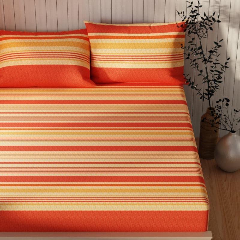 Buy Yovono Striped Bedsheet - Orange Bedsheets from Vaaree