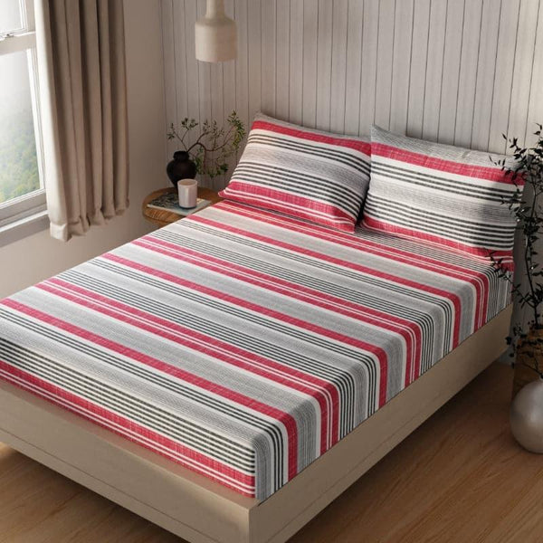 Buy Yovono Striped Bedsheet - Pink & Grey Bedsheets from Vaaree