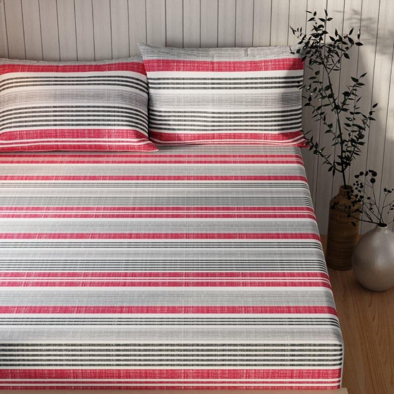 Buy Yovono Striped Bedsheet - Pink & Grey Bedsheets from Vaaree