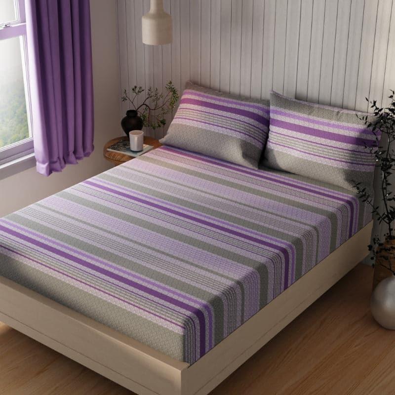 Buy Yovono Striped Bedsheet - Violet & Grey Bedsheets from Vaaree