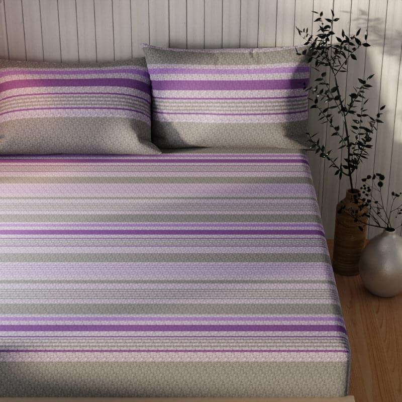 Buy Yovono Striped Bedsheet - Violet & Grey Bedsheets from Vaaree