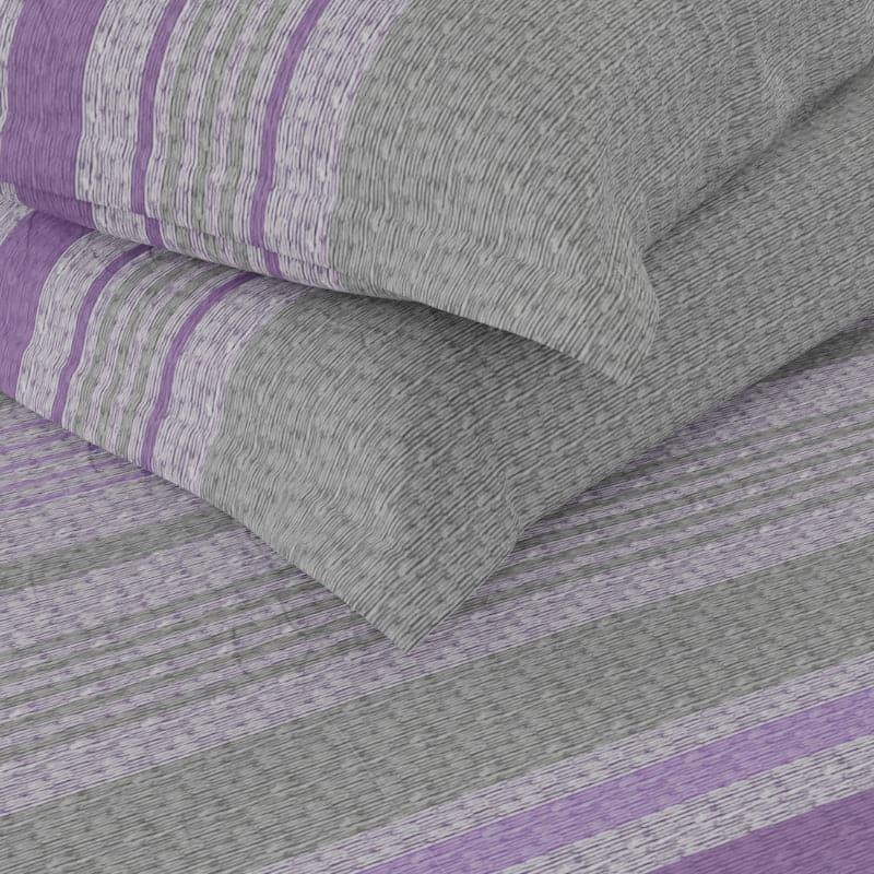 Buy Yovono Striped Bedsheet - Violet & Grey Bedsheets from Vaaree