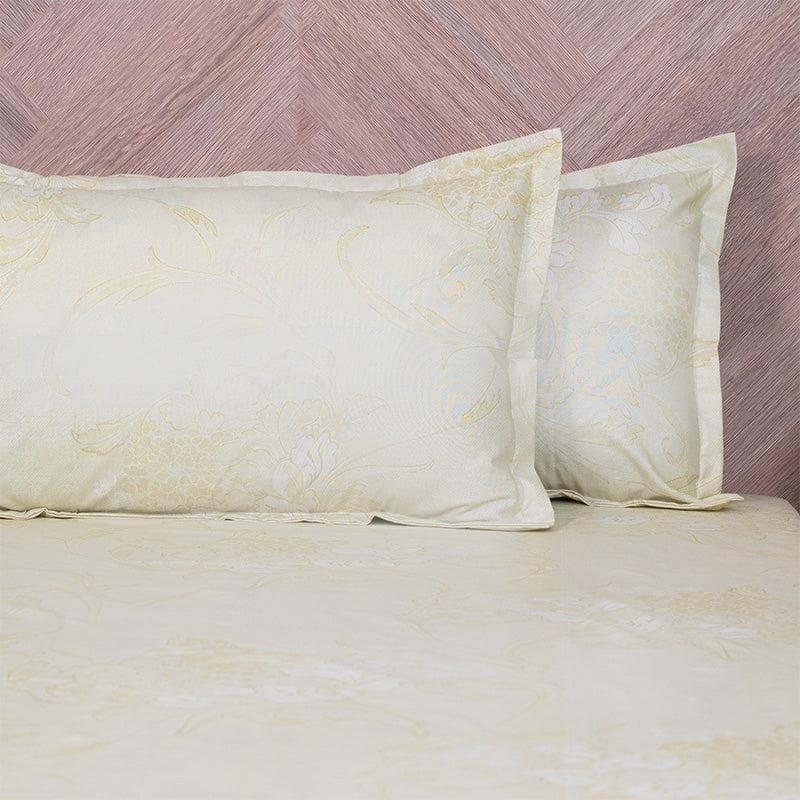 Bedsheets - Aaavar Printed Reversible Bedsheet - Beige & White