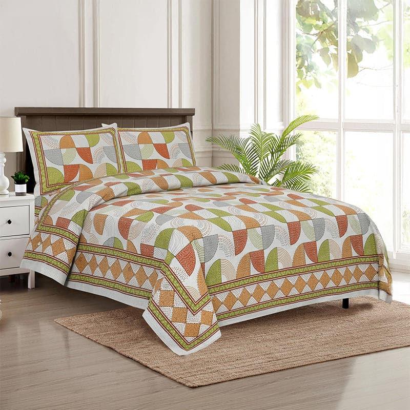 Buy Aabhita Floral Bedsheet - Green & Orange Bedsheets from Vaaree