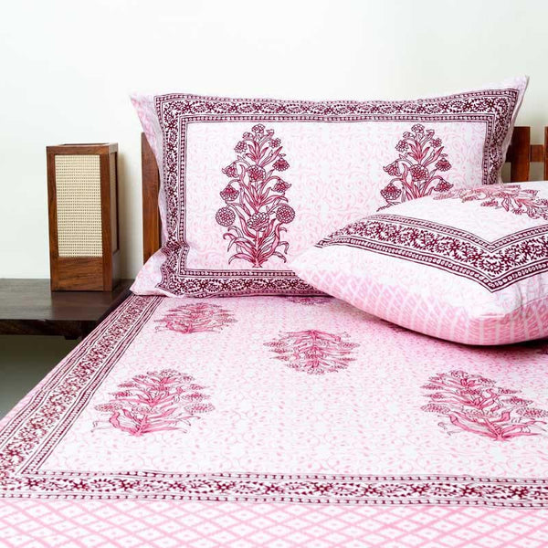 Buy Aadya Ethnic Printed Bedsheet - Pink Bedsheets from Vaaree