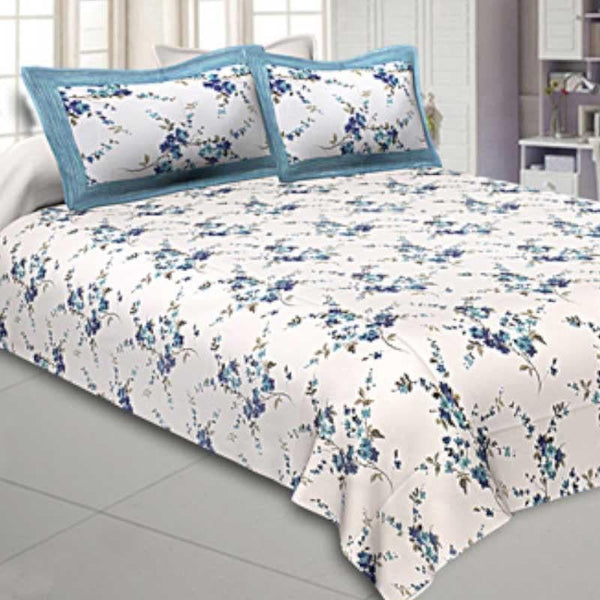 Bedsheets - Aapti Floral Printed Bedsheet - Blue