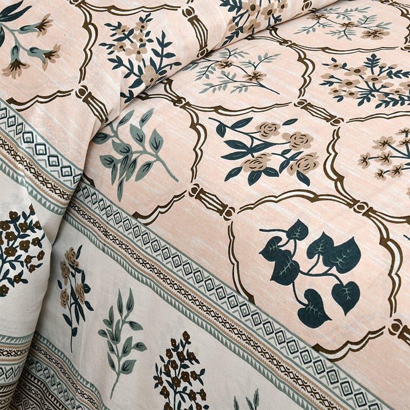 Bedsheets - Aarsha Floral Bedsheet - Blue & Beige