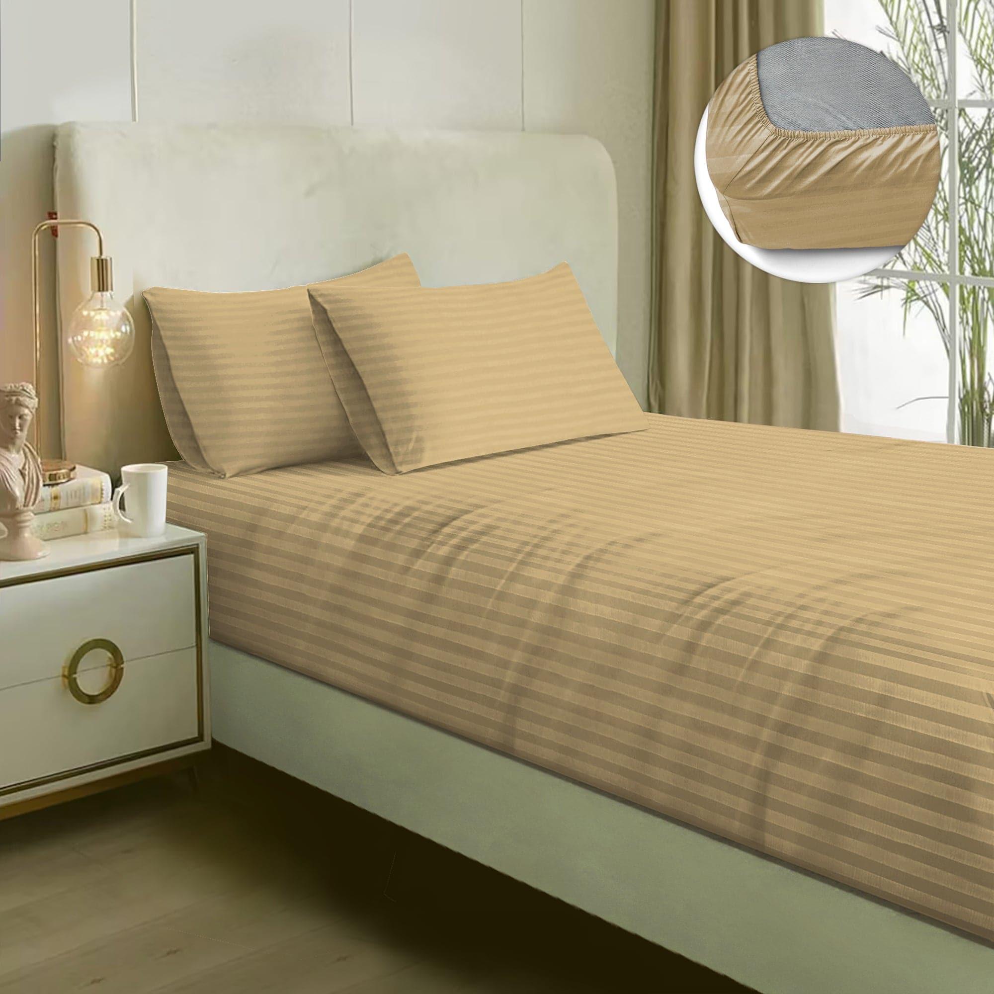 Buy Adalyn Striped Bedsheet - Beige Bedsheets from Vaaree