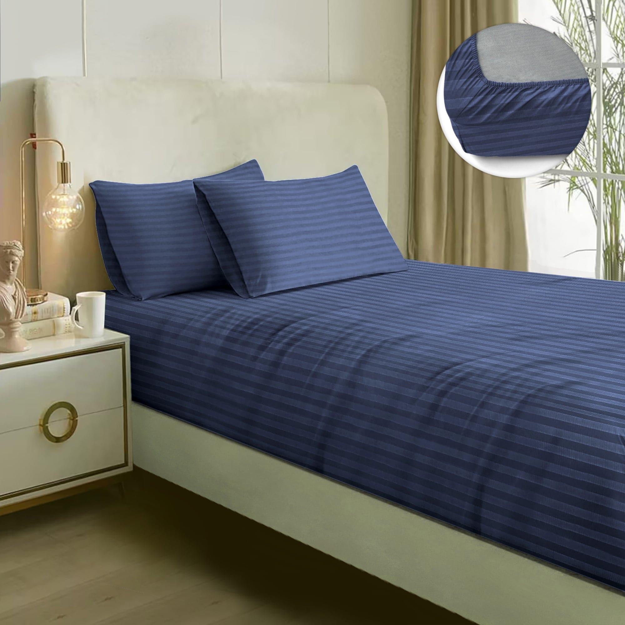 Buy Adalyn Striped Bedsheet - Mid Blue Bedsheets from Vaaree