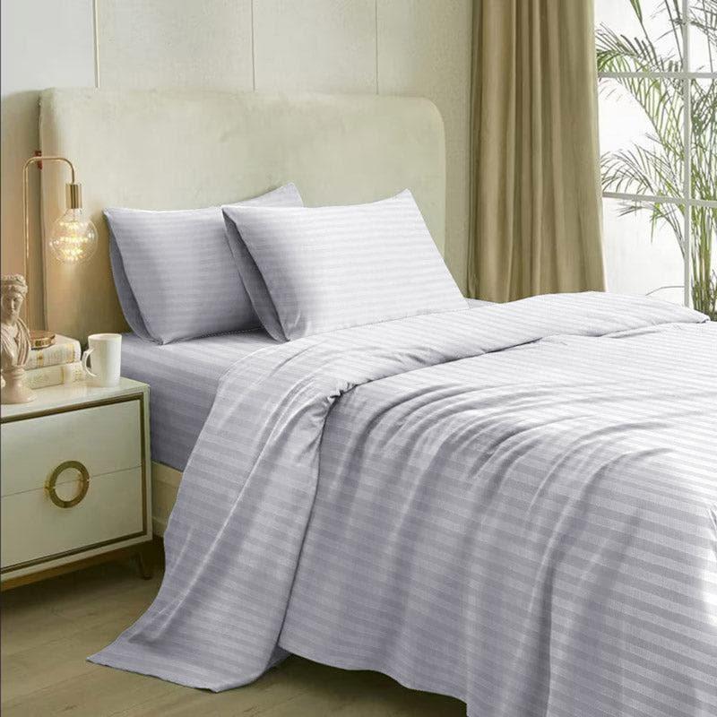 Bedsheets - Adalyn Striped Bedsheet - Pearl White