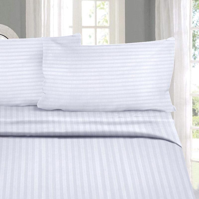 Bedsheets - Adalyn Striped Bedsheet - Pearl White