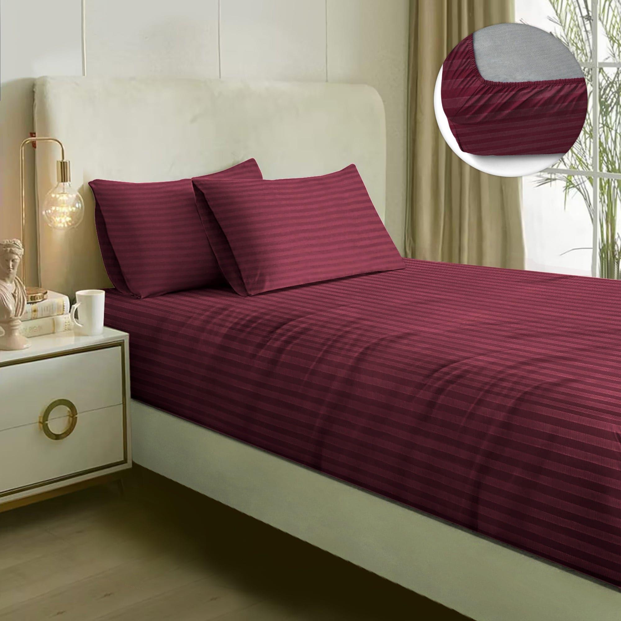 Buy Adalyn Striped Bedsheet - Wine Bedsheets from Vaaree