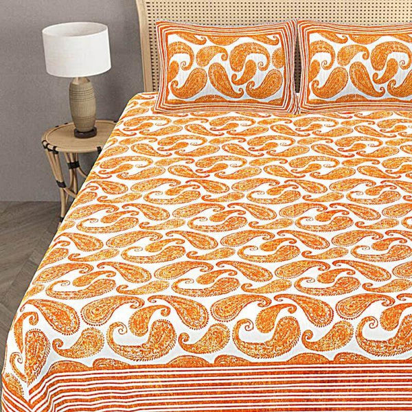 Buy Adrisha Khari Printed Bedsheet - Orange Bedsheets from Vaaree