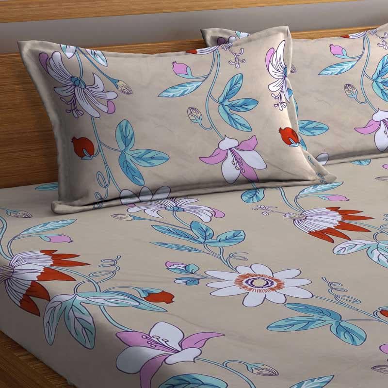 Buy Agathe Printed Bedsheet - Blue & Brown Bedsheets from Vaaree