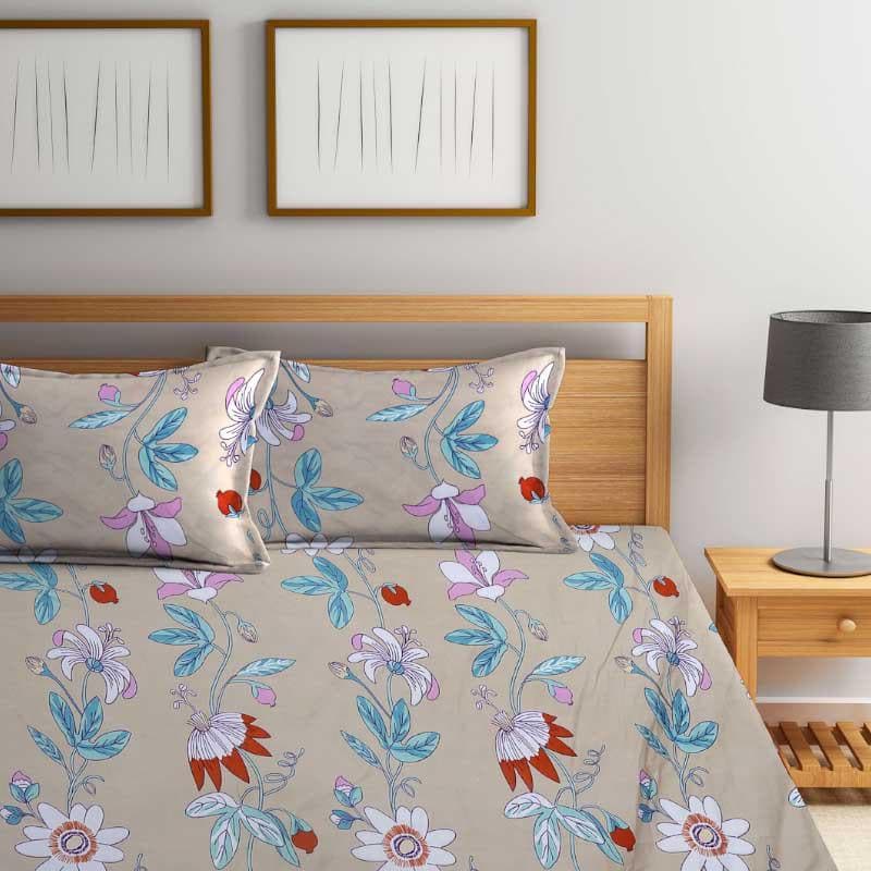 Buy Agathe Printed Bedsheet - Blue & Brown Bedsheets from Vaaree