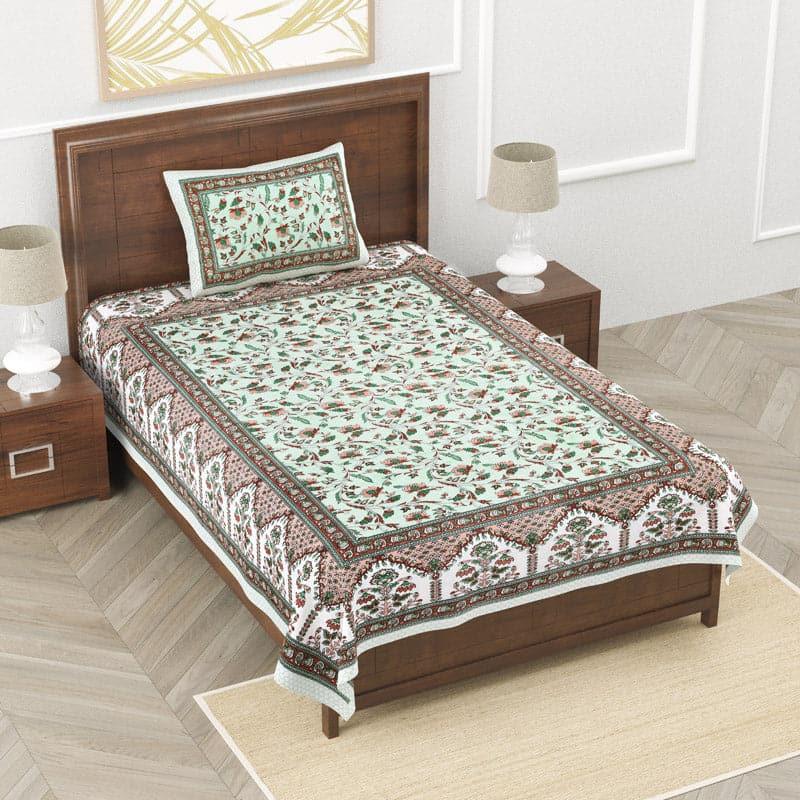 Buy Aisha Ethnic Floral Bedsheet - Green Bedsheets from Vaaree