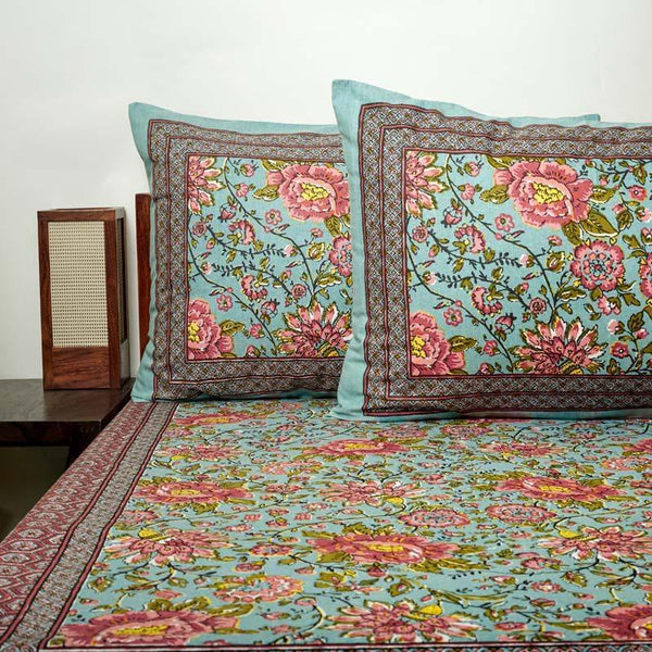 Bedsheets - Alderidge Floral Printed Bedsheet - Sea Green