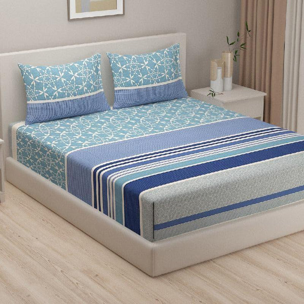Bedsheets - Amaresse Striped Bedsheet - Blue