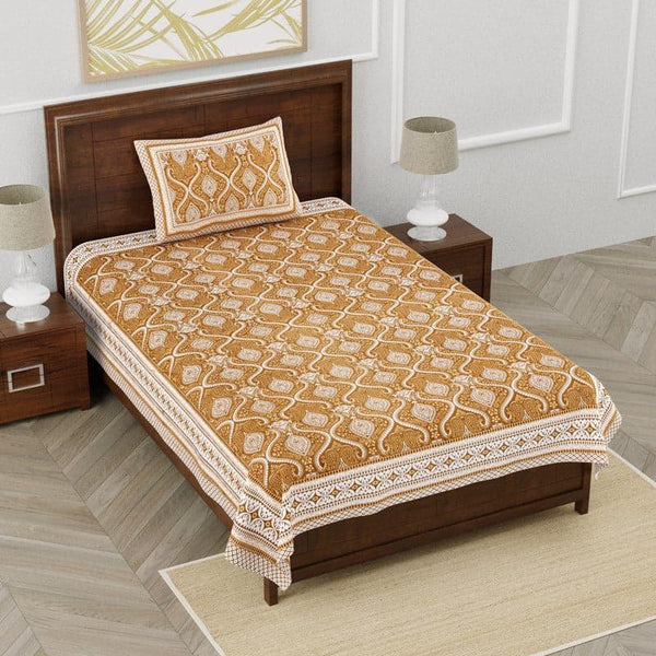 Buy Annette Ethnic Printed Bedsheet - Mustard Bedsheets from Vaaree