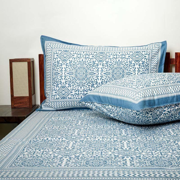 Bedsheets - Anvi Ethnic Printed Bedsheet - Blue