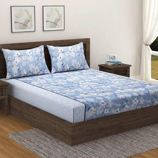 Bedsheets - Anvitha Floral Bedsheet - Blue
