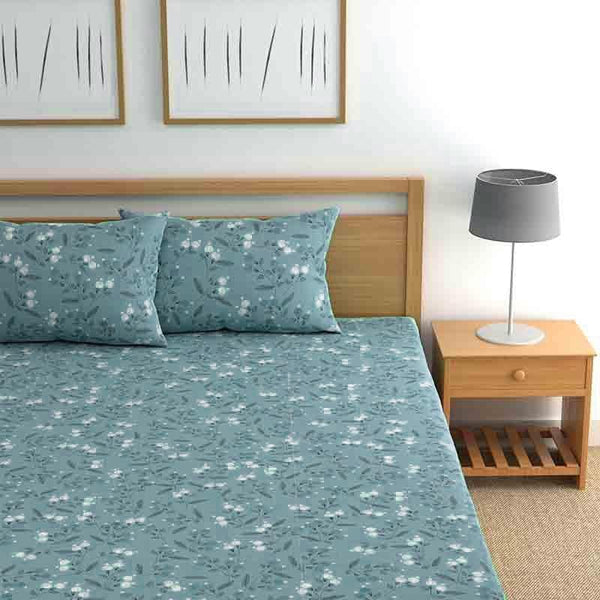 Buy Aqua Florals Bedsheet Bedsheets from Vaaree