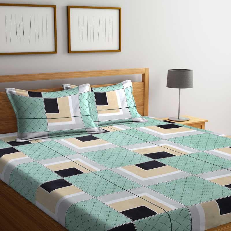 Buy Asymmetric Tile Printed Bedsheet Turquoise Bedsheets from Vaaree