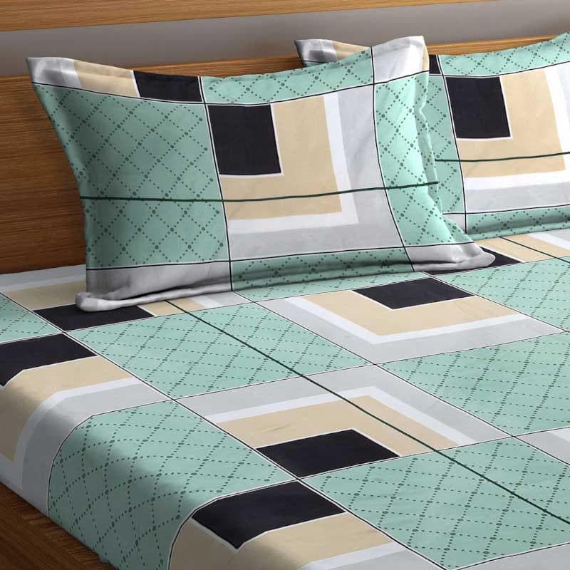 Buy Asymmetric Tile Printed Bedsheet Turquoise Bedsheets from Vaaree