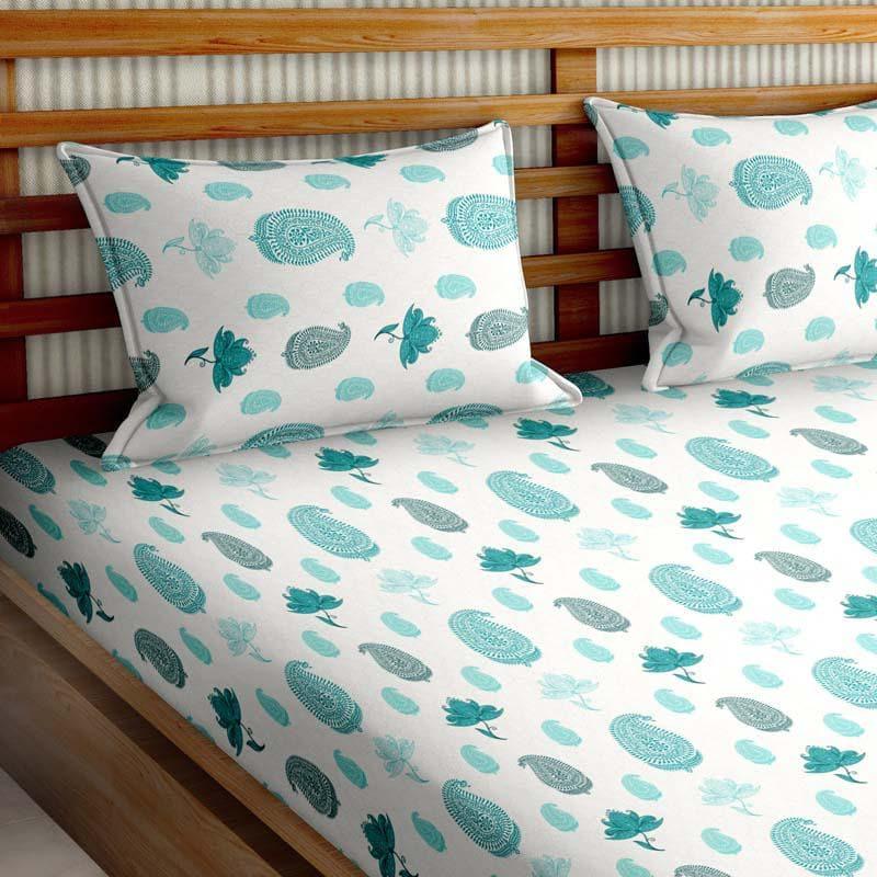 Buy Bagru Print Bedsheet - Cyan Bedsheets from Vaaree