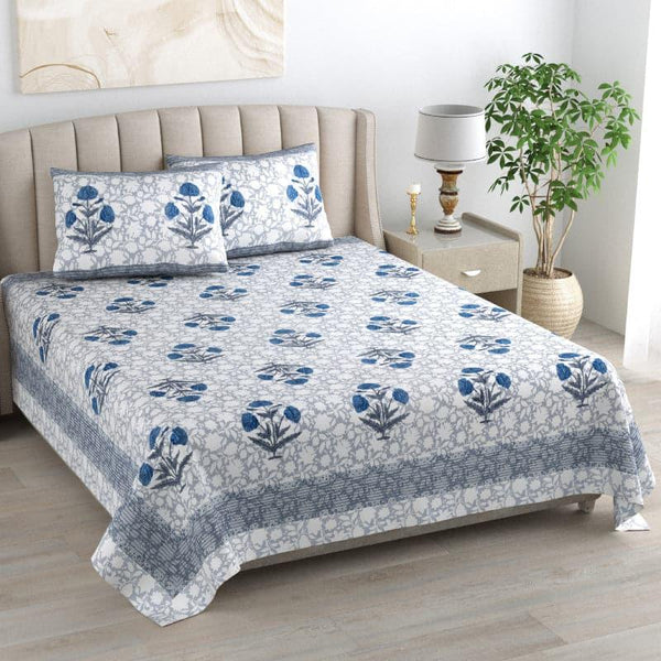 Buy Barkha Ethic Floral Bedsheet - Blue & Grey Bedsheets from Vaaree