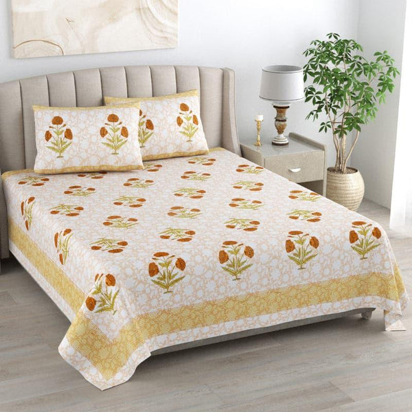 Buy Barkha Ethic Floral Bedsheet - Yellow & Brown Bedsheets from Vaaree