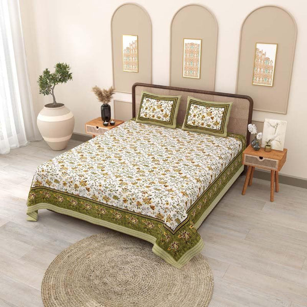 Buy Barkha Printed Bedsheet - Green Bedsheets from Vaaree